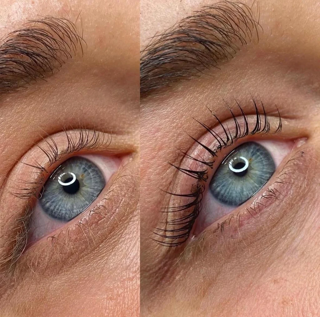 Wimperlifting, voor en na
